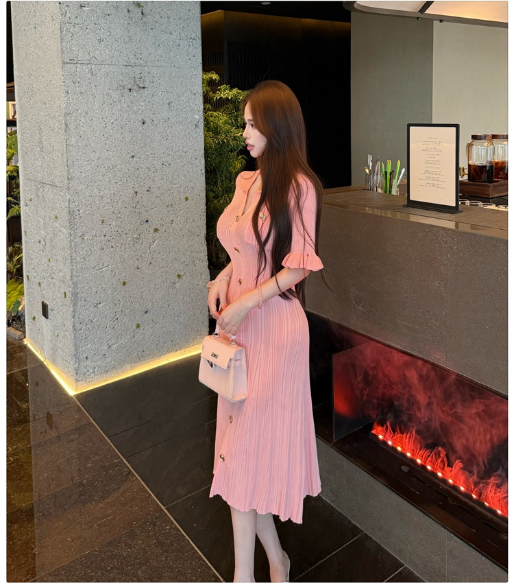 Small fellow pink A-line short sleeve dress for women