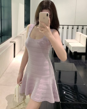 Knitted pinched waist T-back slim dress for women