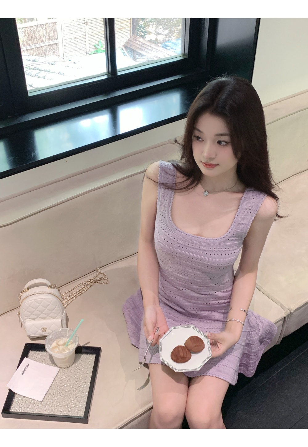 Knitted pinched waist T-back slim dress for women