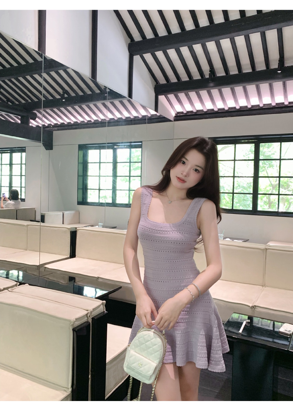 Knitted pinched waist T-back slim dress for women