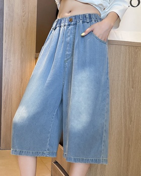 Thin high waist slim cropped pants summer drape short jeans