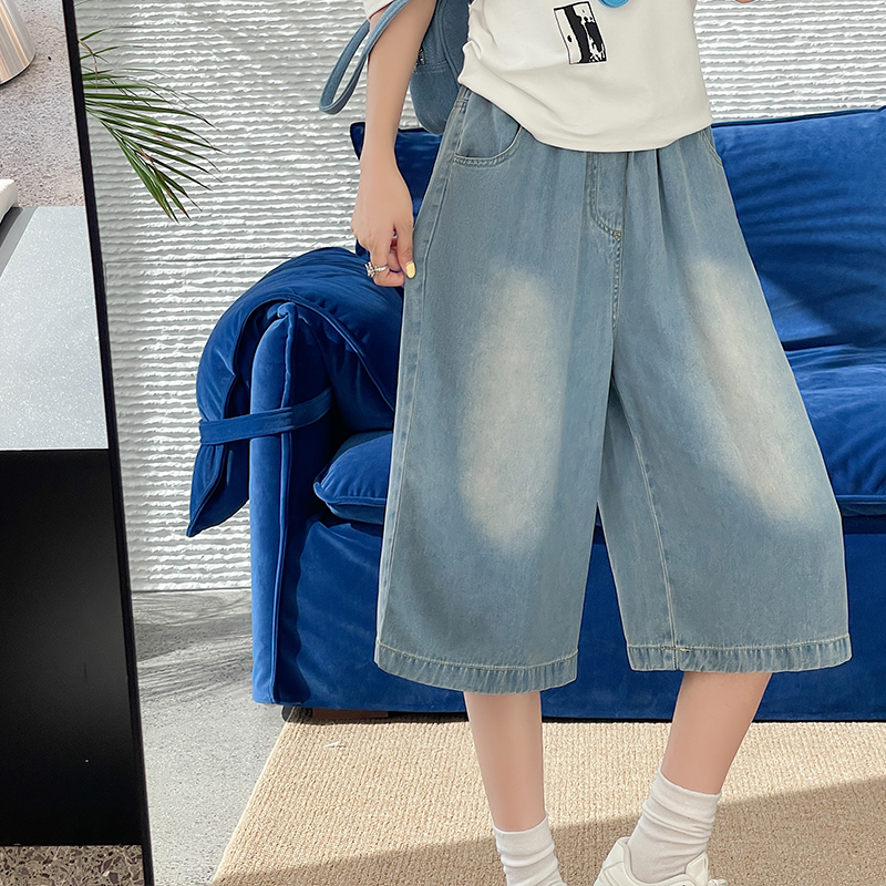 Thin high waist slim cropped pants summer drape short jeans