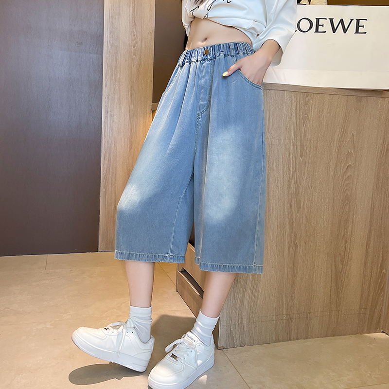 Thin high waist slim cropped pants summer drape short jeans