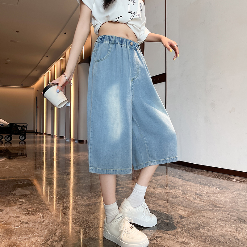 Thin high waist slim cropped pants summer drape short jeans