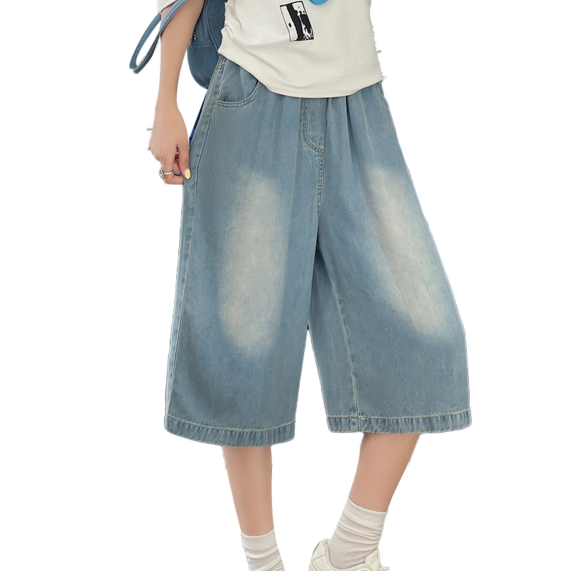Thin high waist slim cropped pants summer drape short jeans