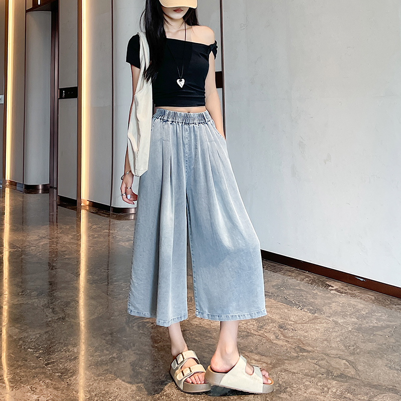 Summer wide leg pants loose nine pants for women