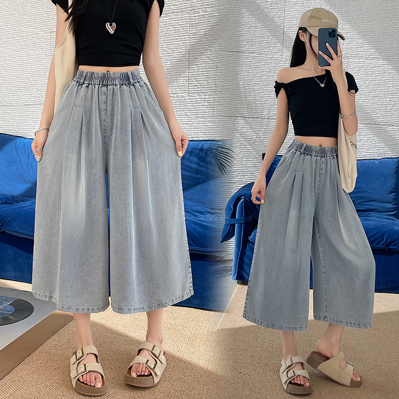 Summer wide leg pants loose nine pants for women