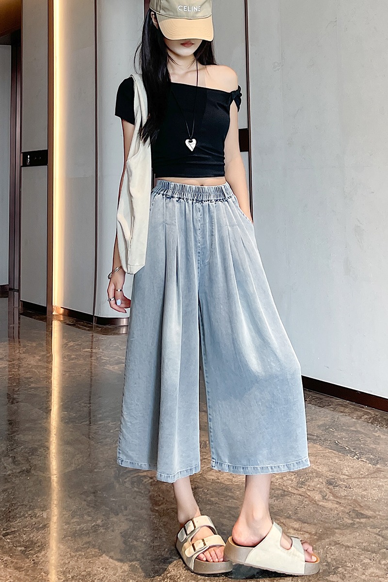 Summer wide leg pants loose nine pants for women