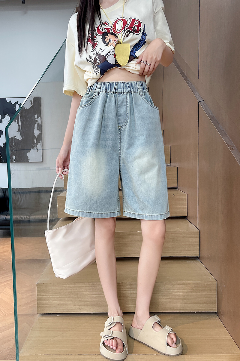 Slim wide leg five pants summer short jeans for women