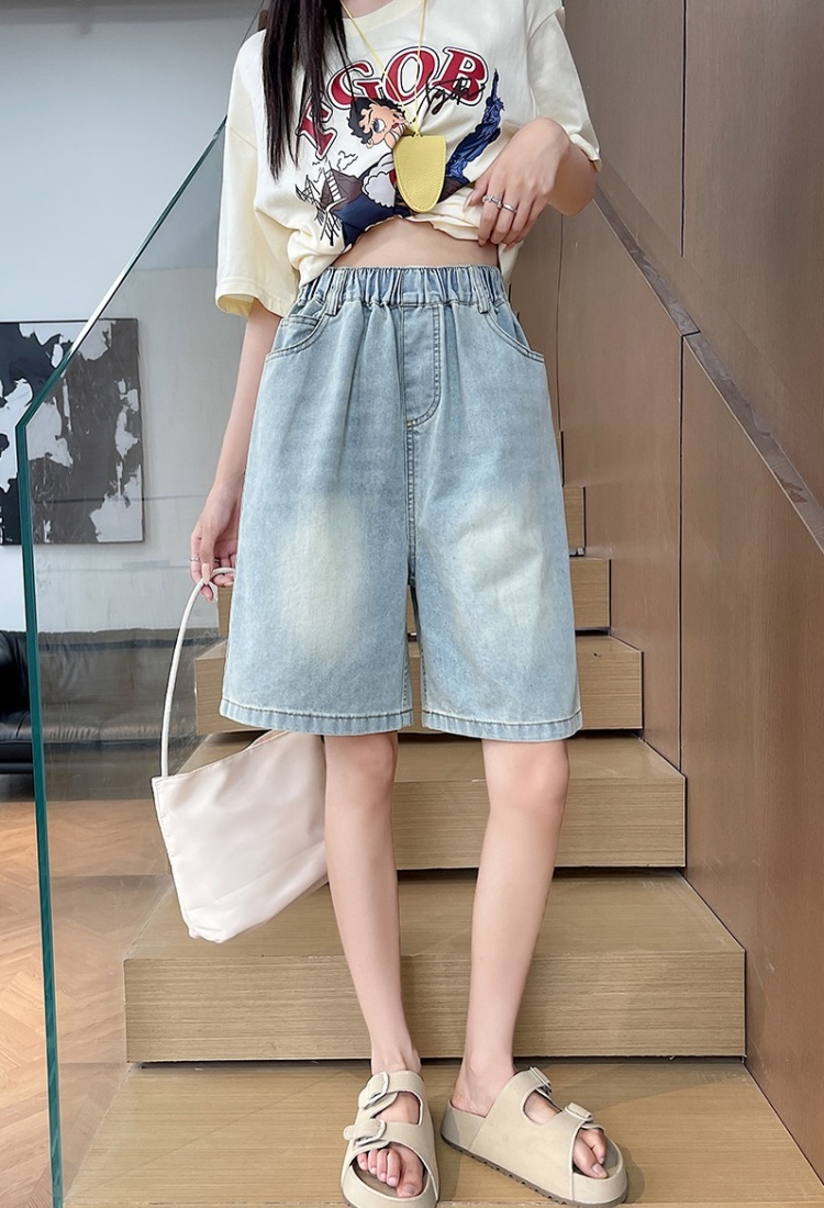 Slim wide leg five pants summer short jeans for women