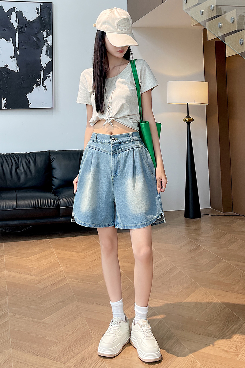 High waist summer five pants loose short jeans for women