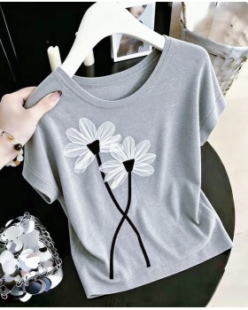 Flowers summer tops Western style slim T-shirt for women
