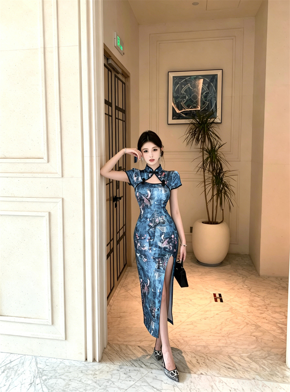 Slim retro summer split dress