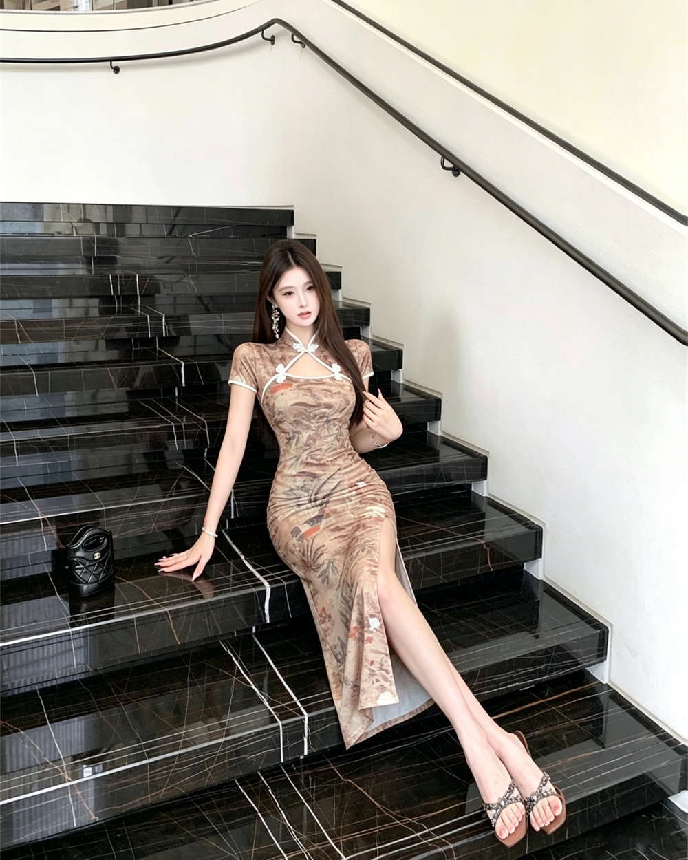 Slim retro summer split dress