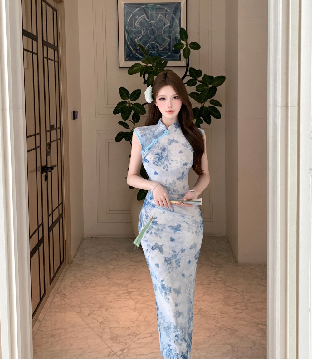 Retro slim flocking summer dress