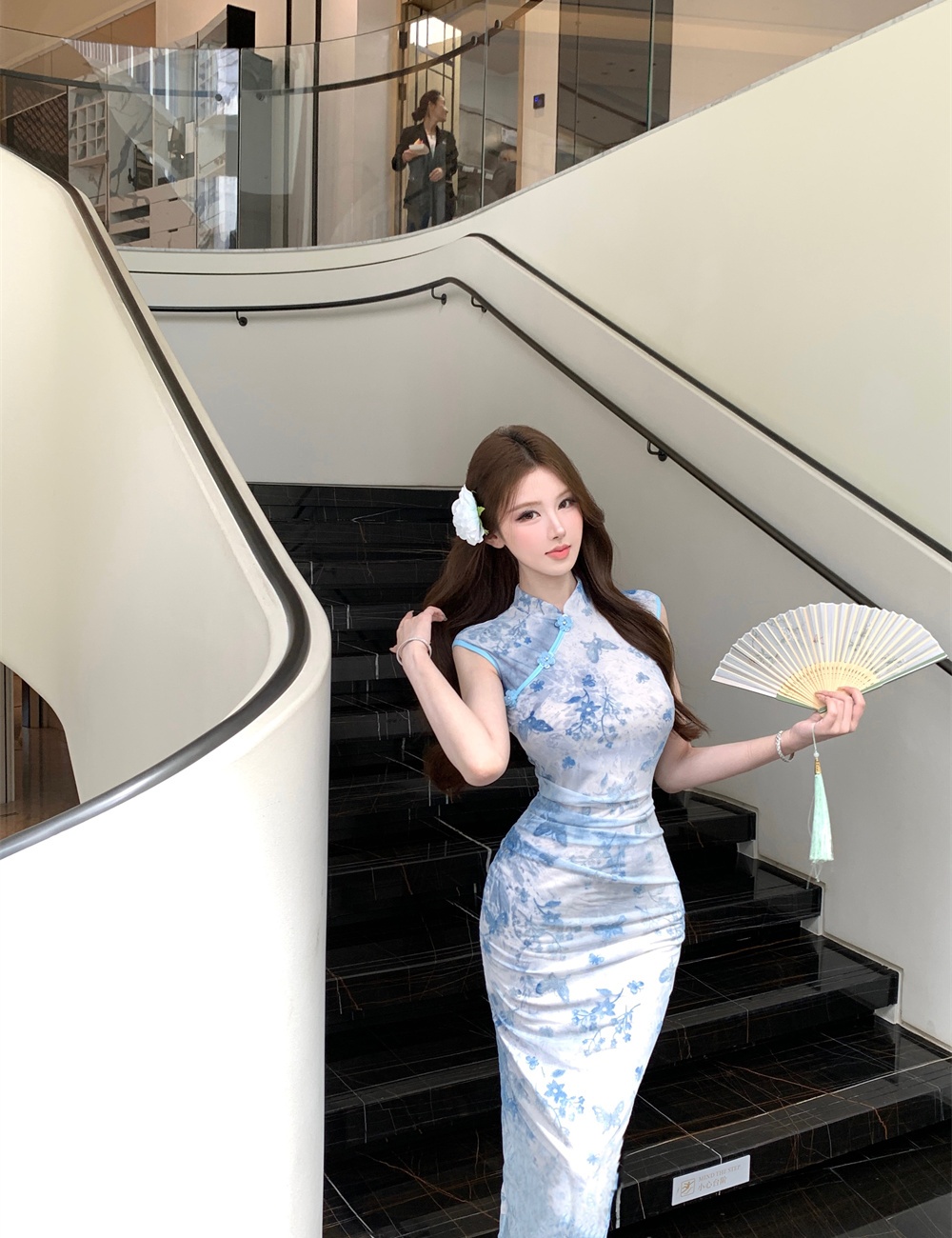 Retro slim flocking summer dress