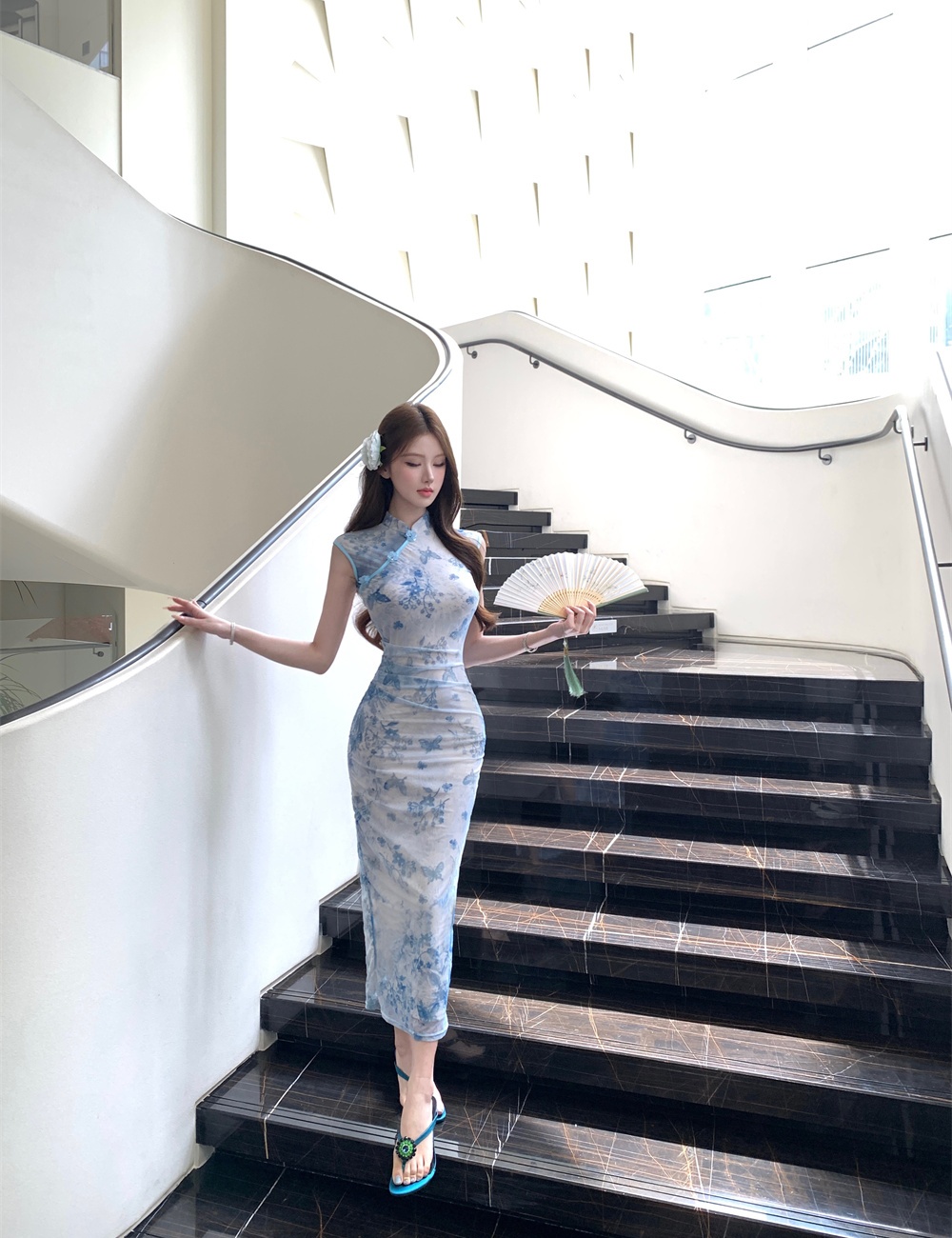 Retro slim flocking summer dress