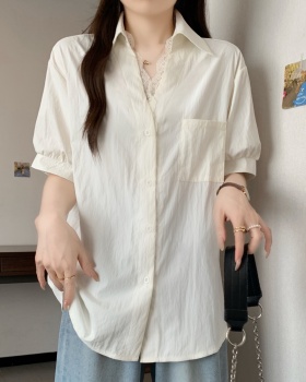 Slim summer lace fat tops fashion large yard short sleeve shirt