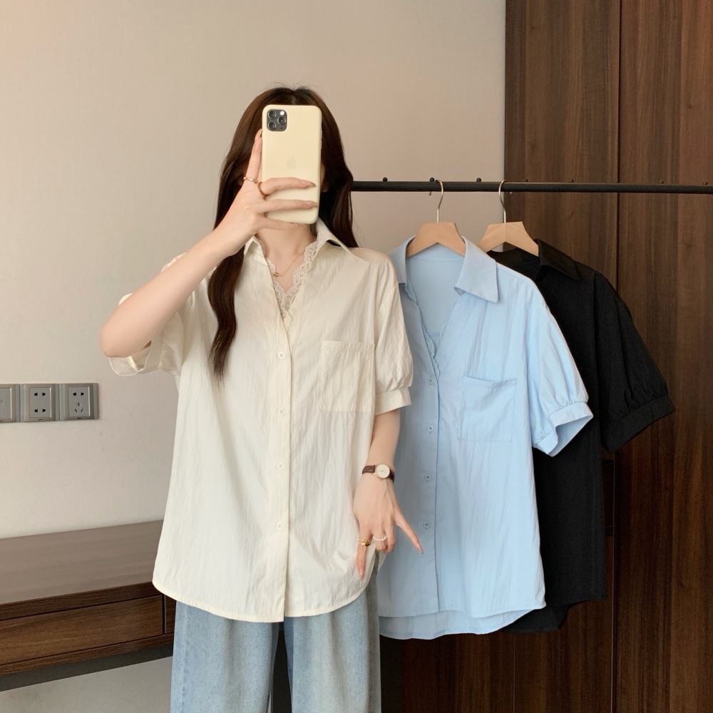 Slim summer lace fat tops fashion large yard short sleeve shirt