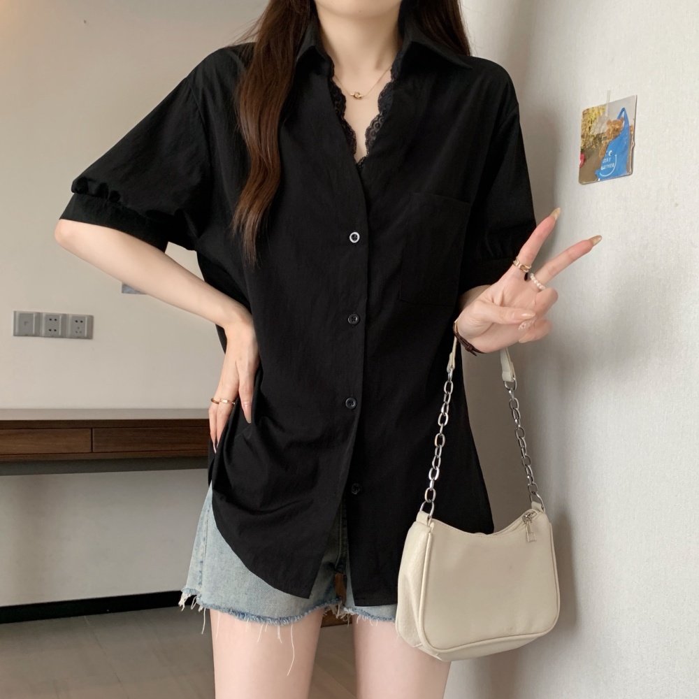 Slim summer lace fat tops fashion large yard short sleeve shirt