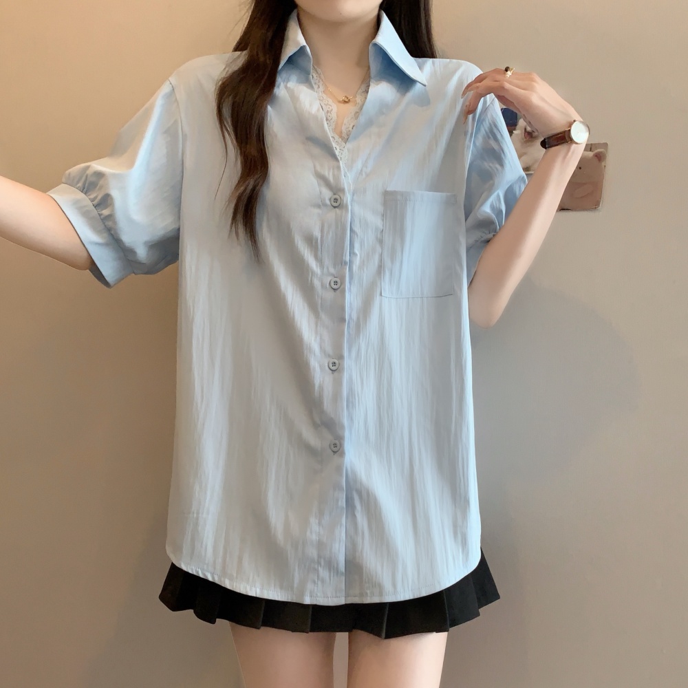 Slim summer lace fat tops fashion large yard short sleeve shirt