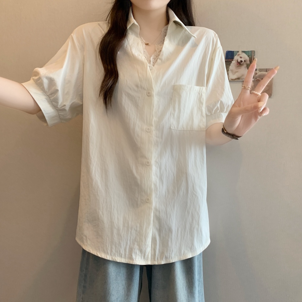 Slim summer lace fat tops fashion large yard short sleeve shirt