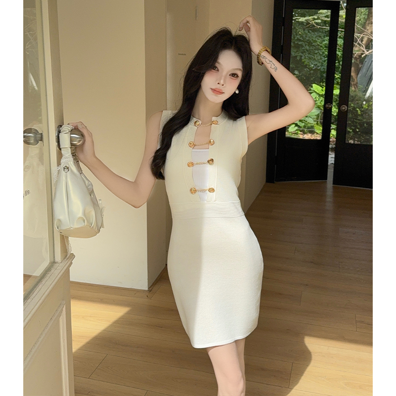 Sleeveless slim T-back France style sexy dress