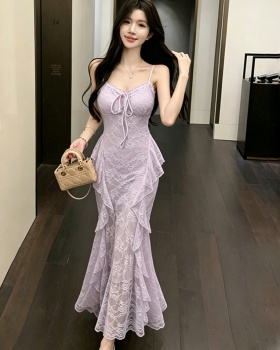 Lotus leaf edges dress France style long dress for women