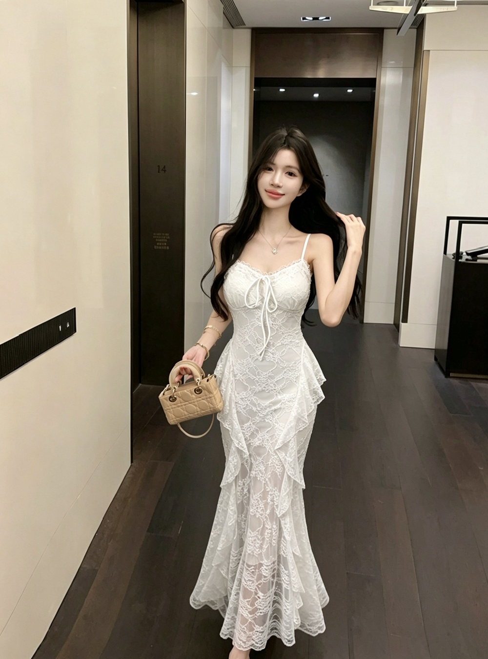 Lotus leaf edges dress France style long dress for women