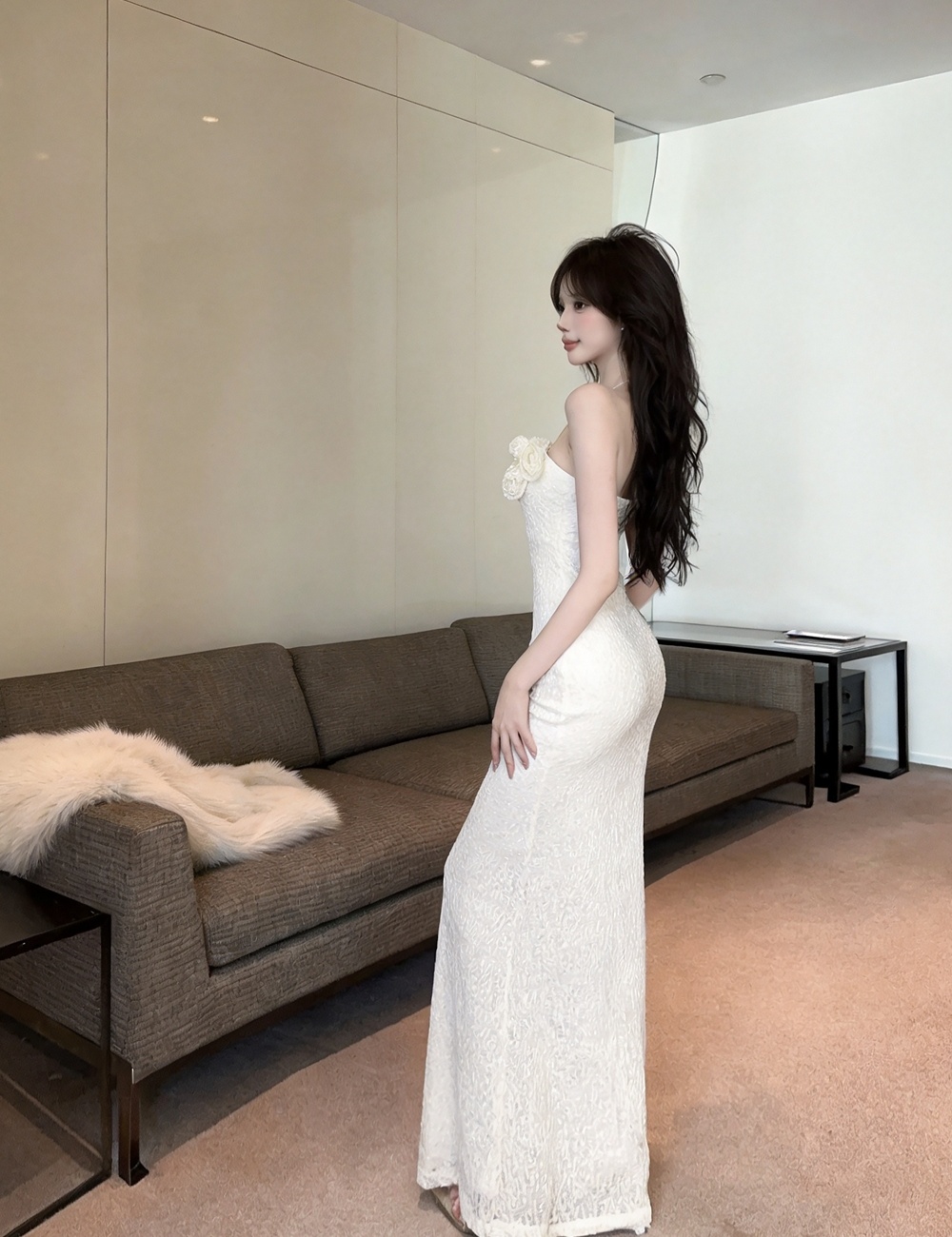 Flowers vacation dress slim wrapped chest long dress for women