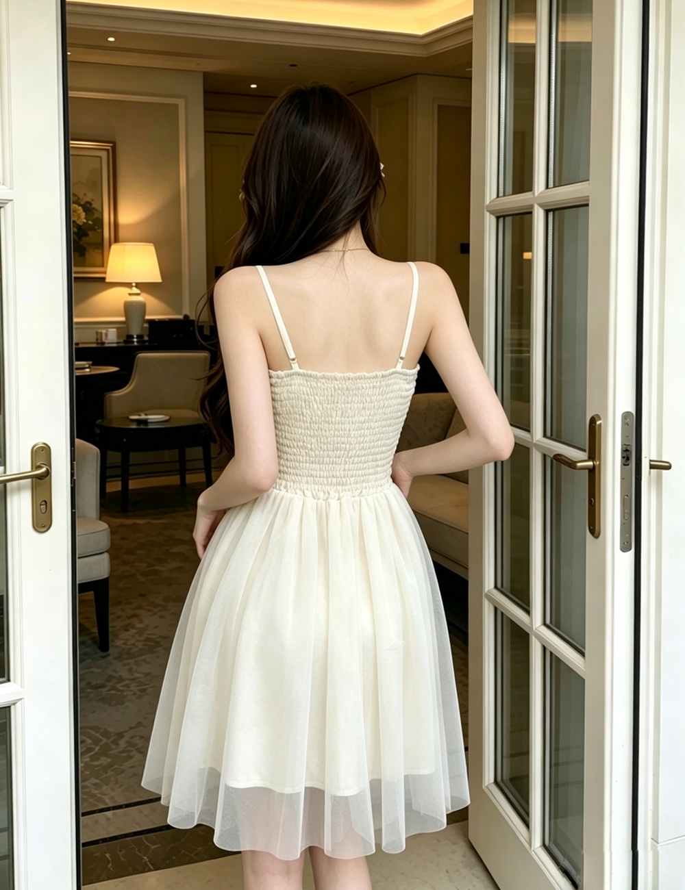 Lace France style gauze T-back enticement sling dress