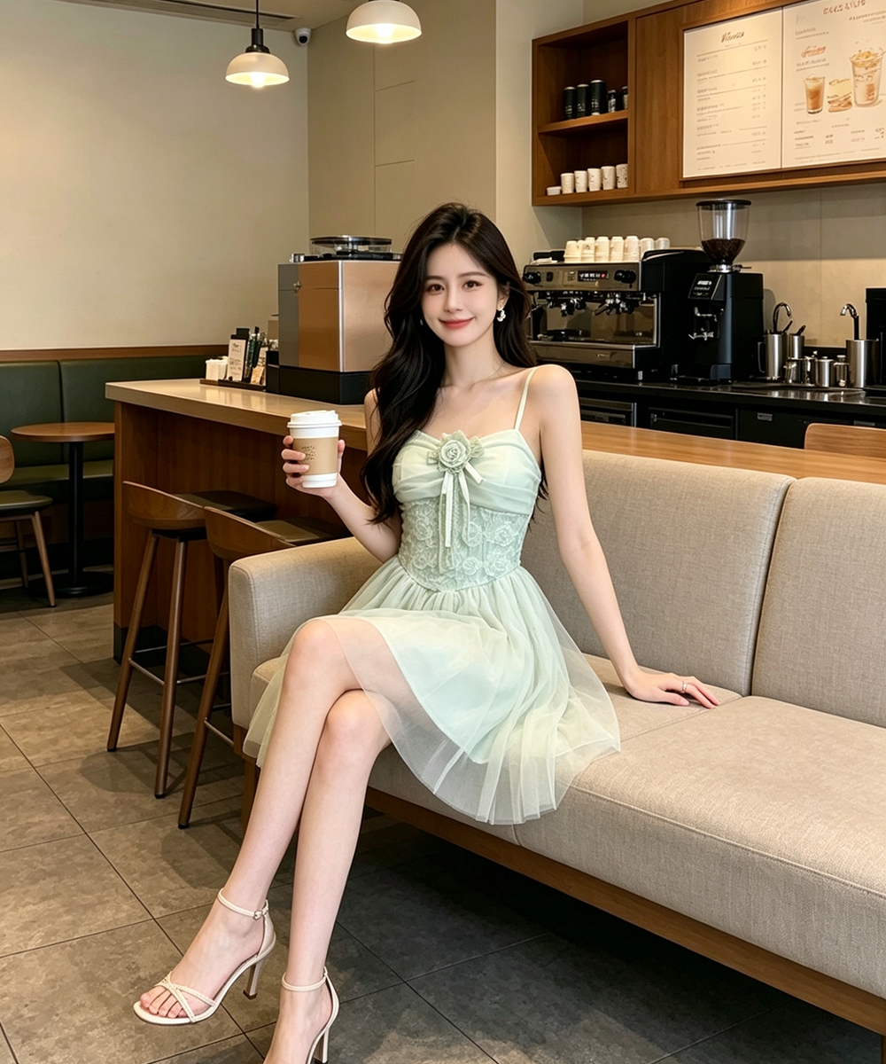 Lace France style gauze T-back enticement sling dress