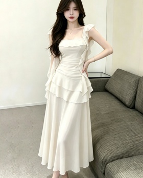 Seaside dress pinched waist long dress for women