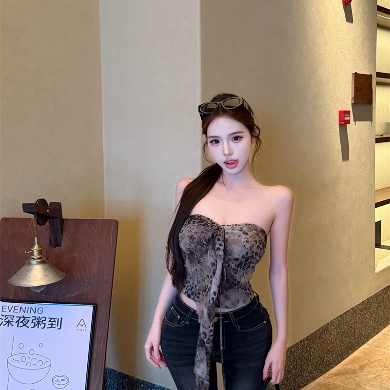 Temperament bow summer sling sexy leopard vest for women