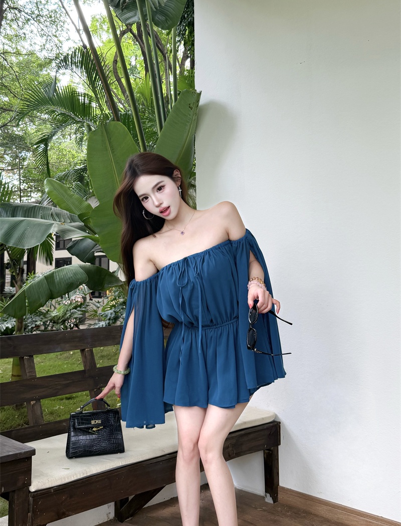 Strapless chiffon dress flat shoulder leotard for women