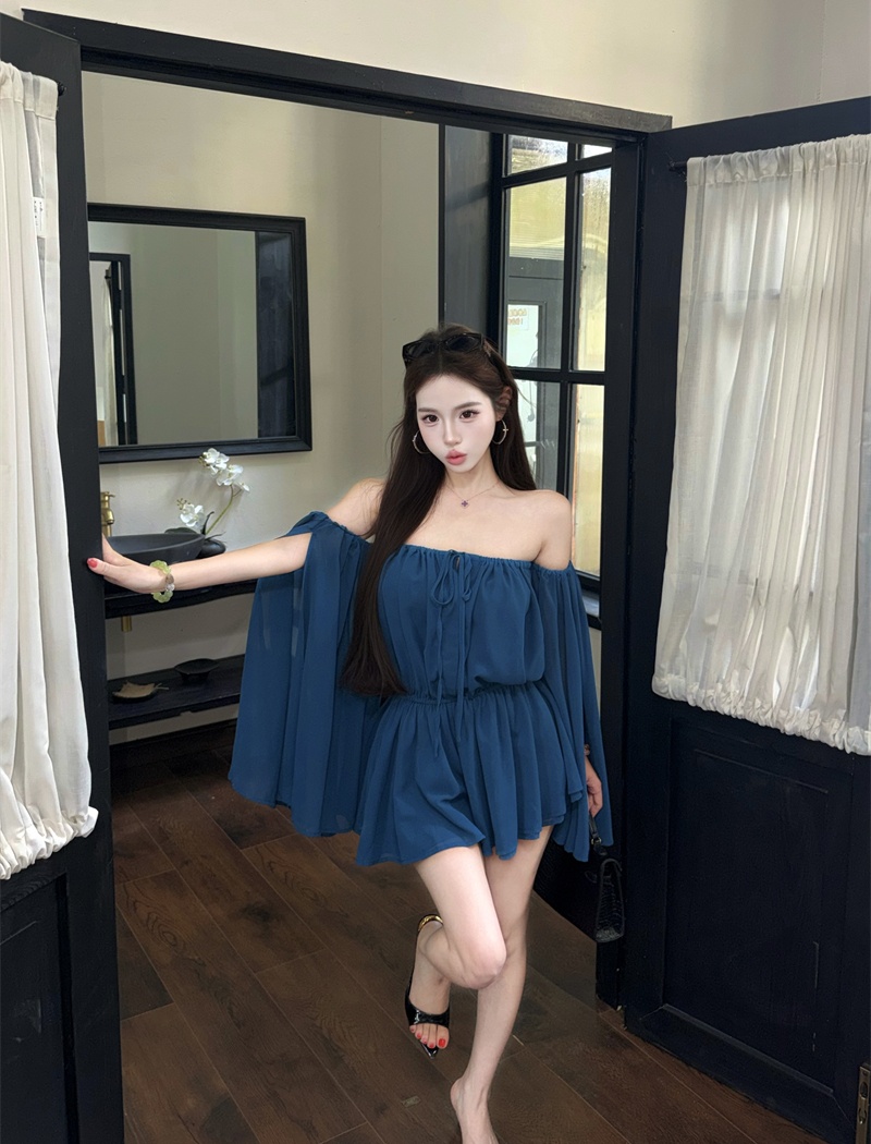 Strapless chiffon dress flat shoulder leotard for women