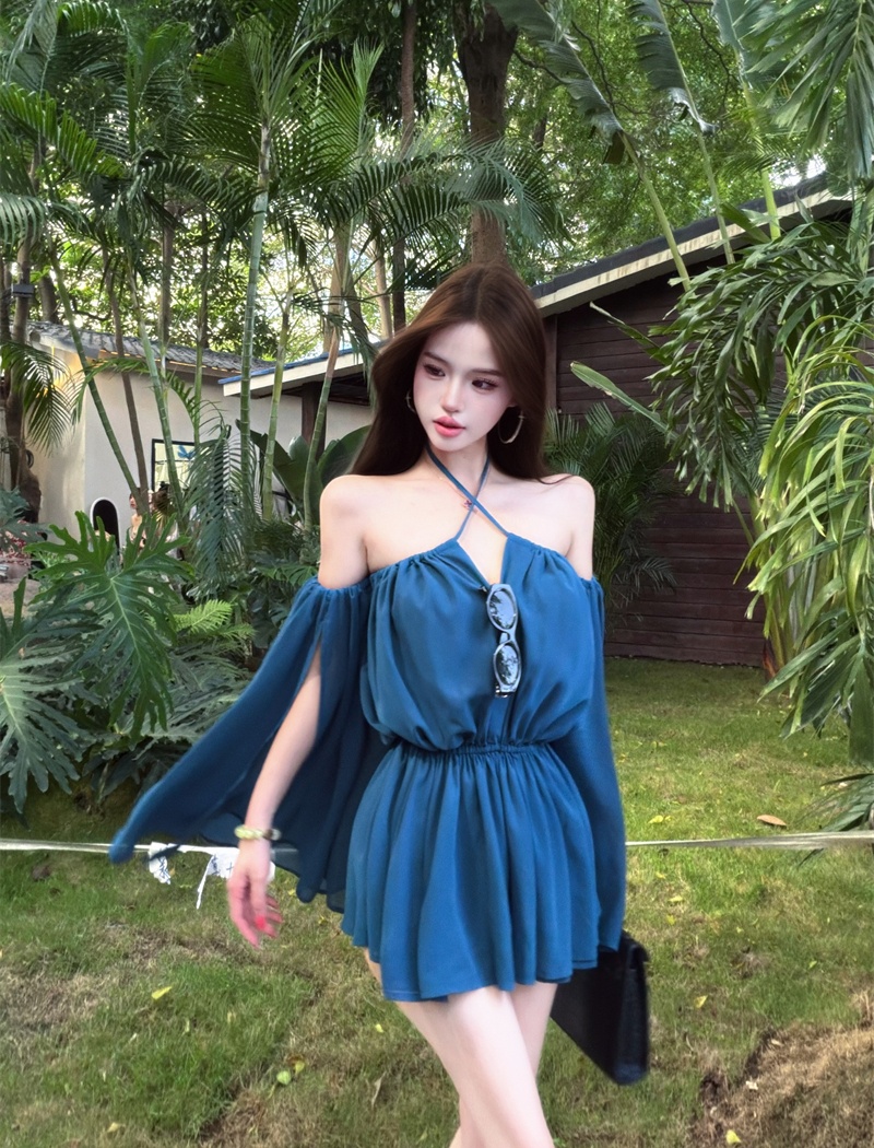 Strapless chiffon dress flat shoulder leotard for women