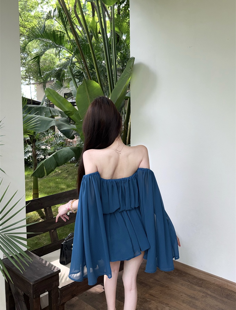 Strapless chiffon dress flat shoulder leotard for women