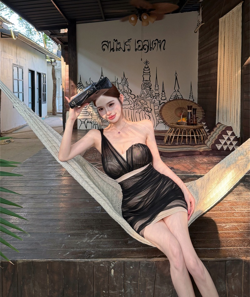 Package hip gauze enticement T-back shoulder sexy dress