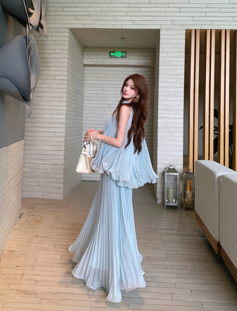 Summer frenum long skirt sexy chiffon shirt a set for women