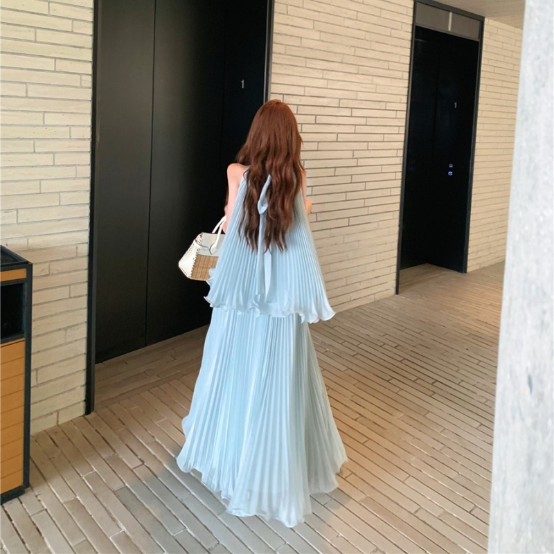 Summer frenum long skirt sexy chiffon shirt a set for women