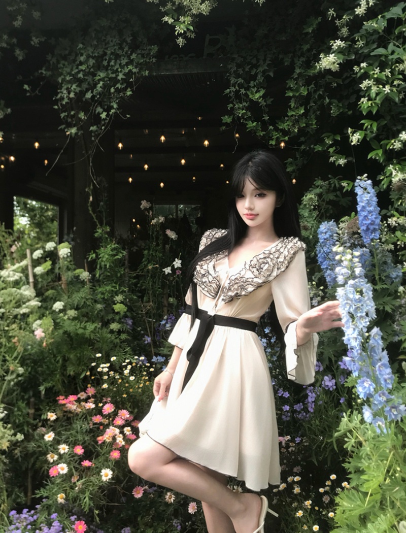 Wood ear France style romantic summer dress for women
