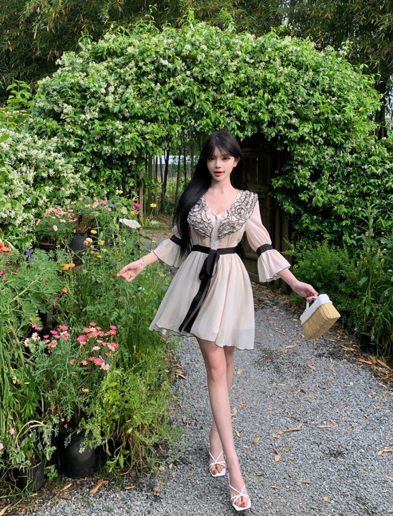 Wood ear France style romantic summer dress for women