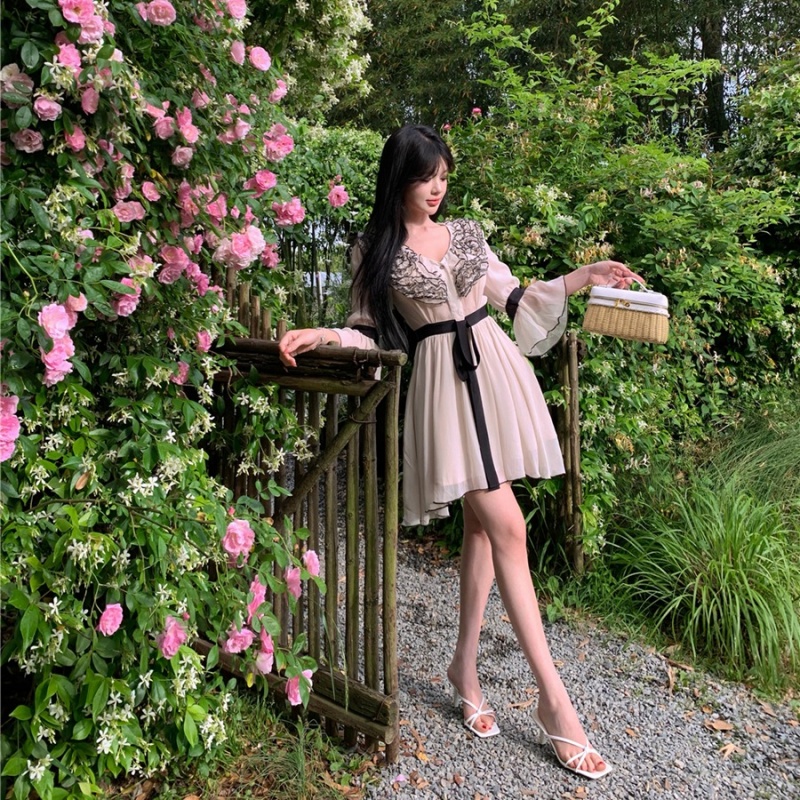 Wood ear France style romantic summer dress for women