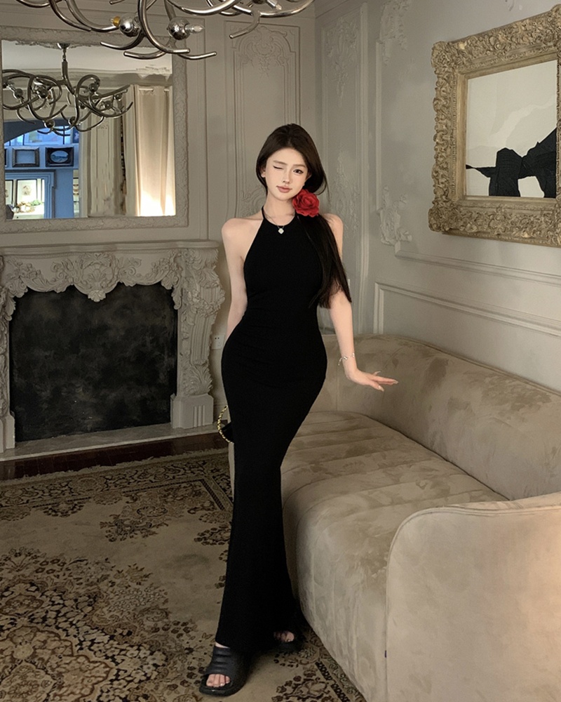 Retro slim dress mermaid seaside long dress for women
