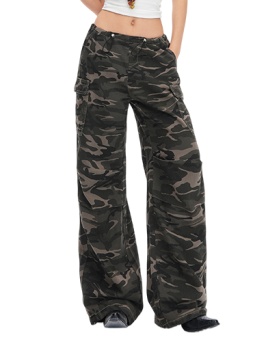 Camouflage loose work pants adjustable long pants for women