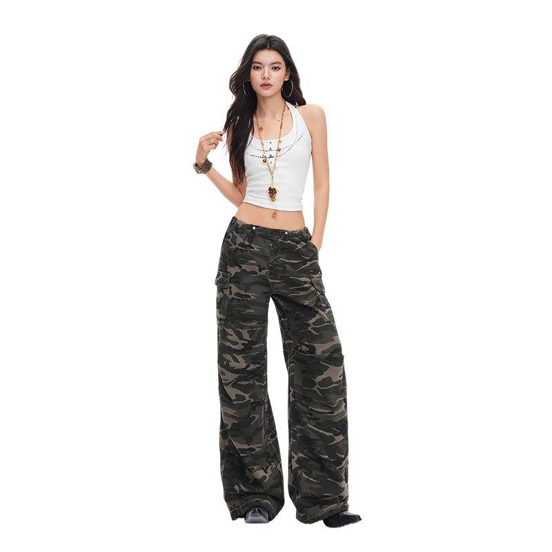 Camouflage loose work pants adjustable long pants for women