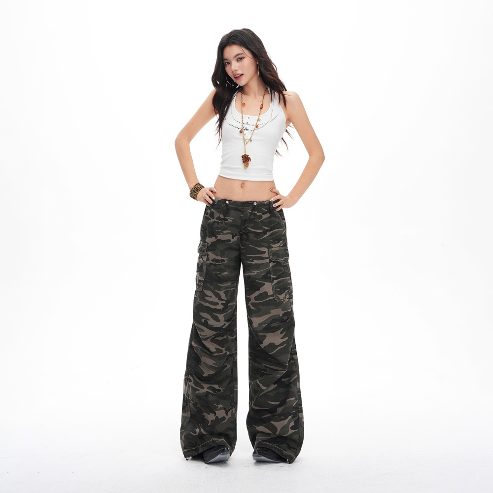 Camouflage loose work pants adjustable long pants for women