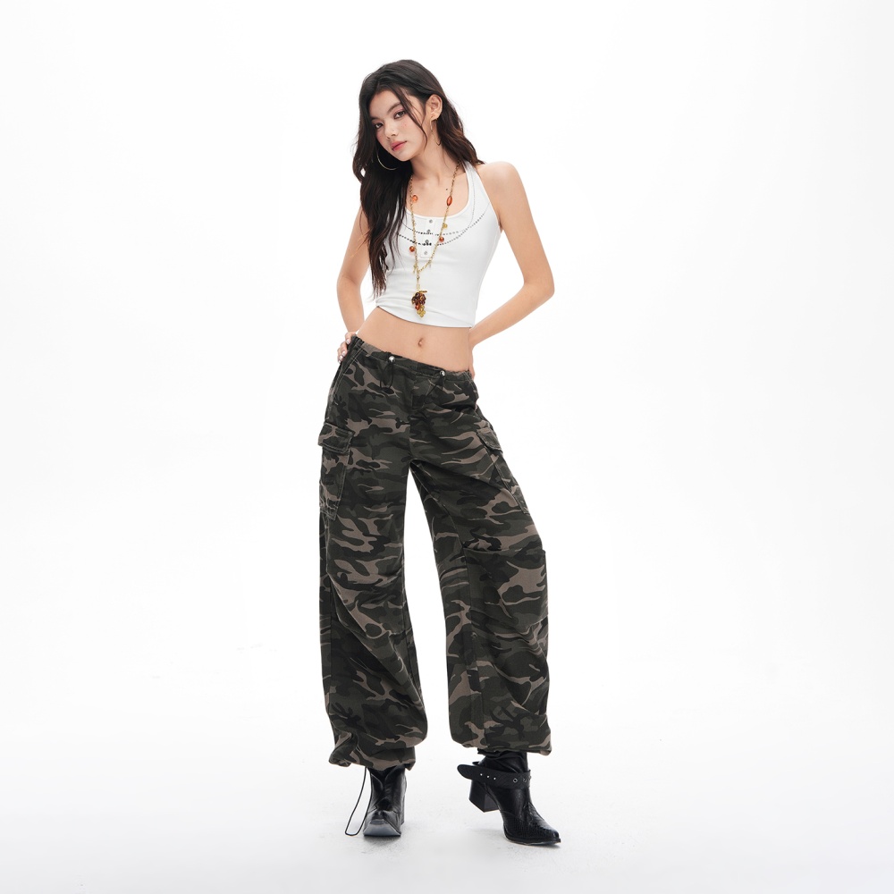 Camouflage loose work pants adjustable long pants for women