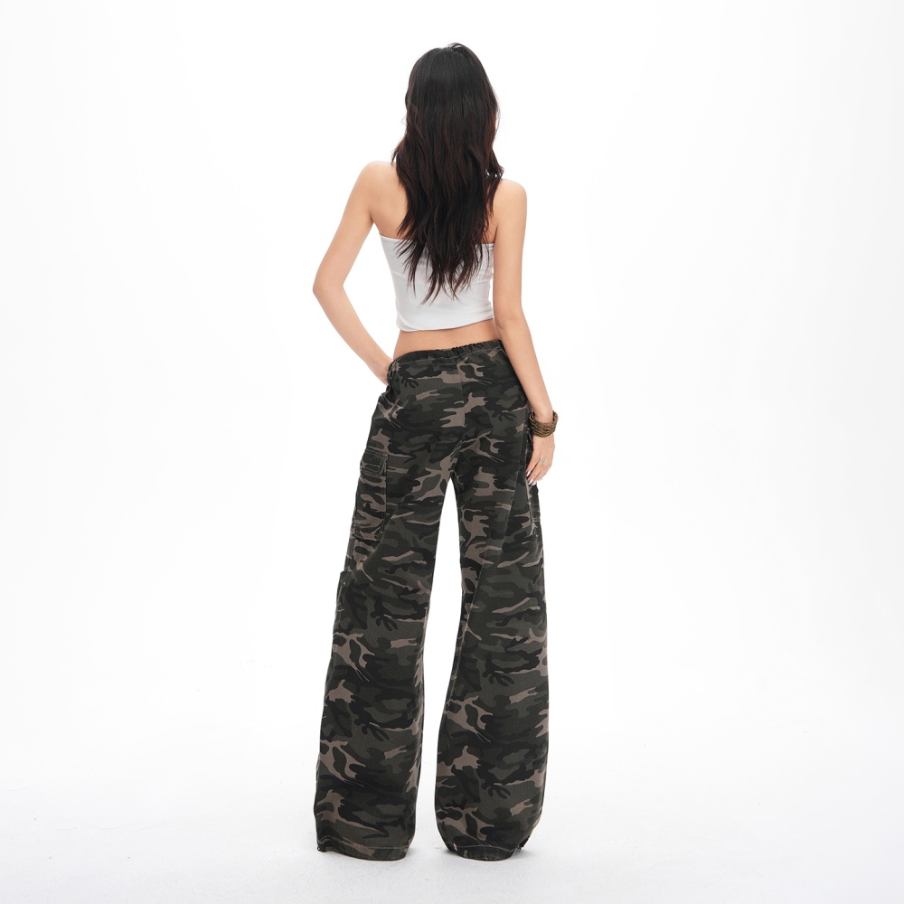 Camouflage loose work pants adjustable long pants for women